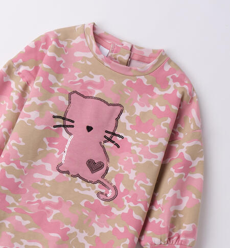 Abito bambina con gatto BEIGE-ROSA-6BSH
