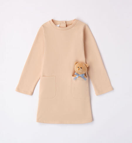 iDO dress with a fluffy teddy bear for girls from 9 months to 8 years BEIGE-0916