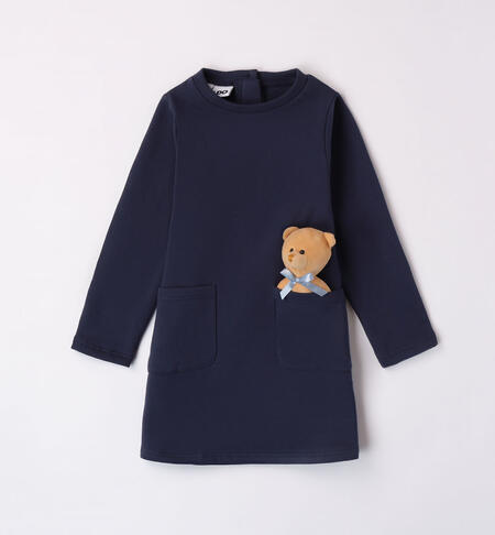 iDO dress with a fluffy teddy bear for girls from 9 months to 8 years NAVY-3854
