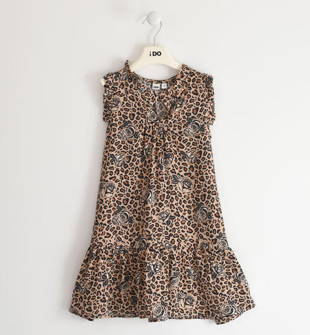 iDO 100% viscose sleeveless dress, floral, camouflage or animalier pattern for girls from 8 to 16 years old BEIGE-NERO-6SU5