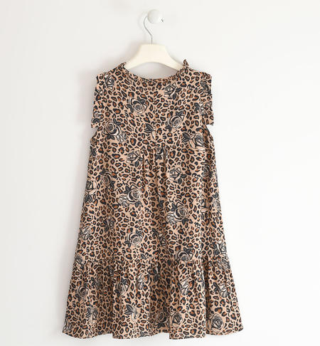 iDO 100% viscose sleeveless dress, floral, camouflage or animalier pattern for girls from 8 to 16 years old BEIGE-NERO-6SU5