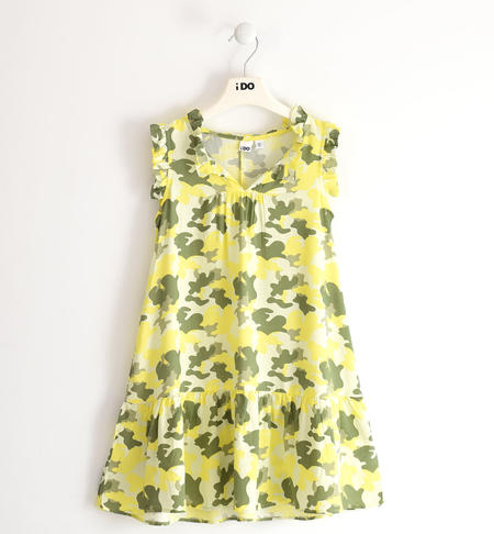 iDO 100% viscose sleeveless dress, floral, camouflage or animalier pattern for girls from 8 to 16 years old VERDE-GIALLO-6SV3
