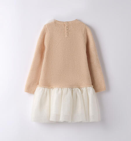 iDO tricot dress with tulle for girls aged 9 months to 8 years BEIGE-0916