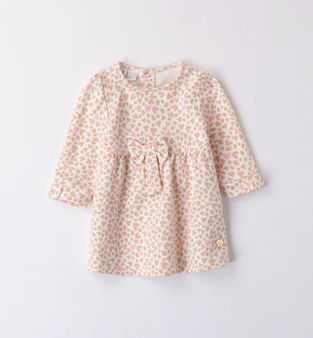 Little girls' all-over dress with hearts PANNA-BEIGE-6AAC