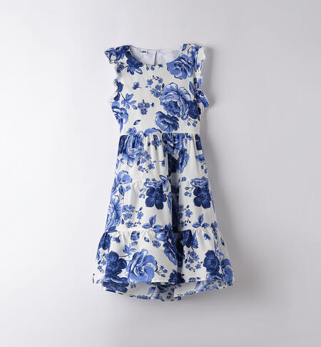 Girl's dress with blue flowers BLU-BIANCO-6ALF