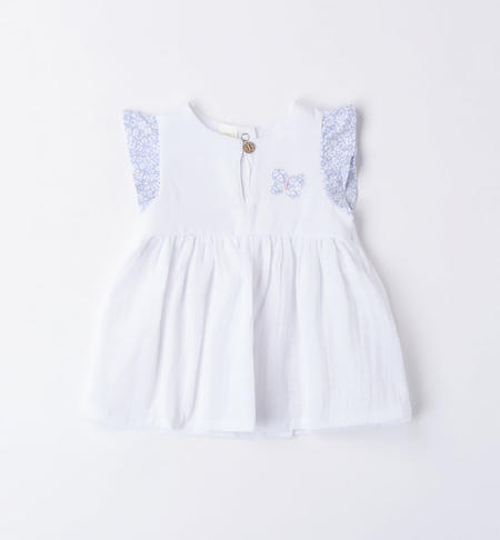 iDO 100% cotton muslin dress for baby girl from 1 to 24 months BIANCO-0113