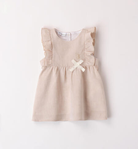 Baby girls' dress with bow BEIGE