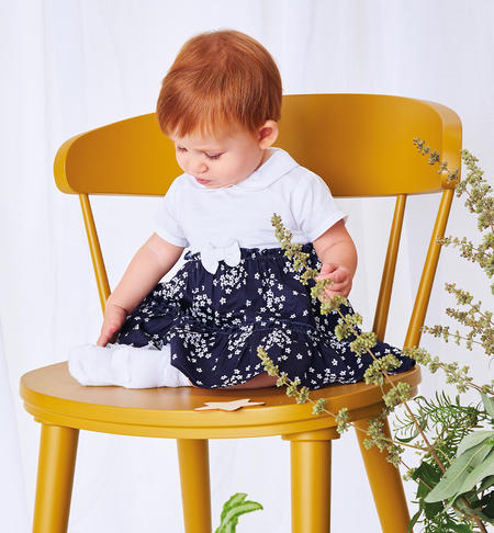 iDO little flower dress for baby girl from 1 to 24 months BIANCO-BLU-6V12