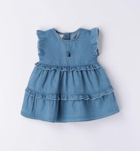iDO dress in fresh 100% cotton denim for baby girl from 1 to 24 months STONE BLEACH-7350