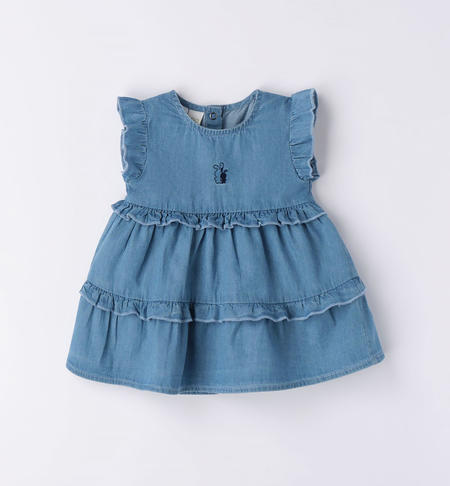 Baby girl dress in 100% cotton fresh denim BLUE