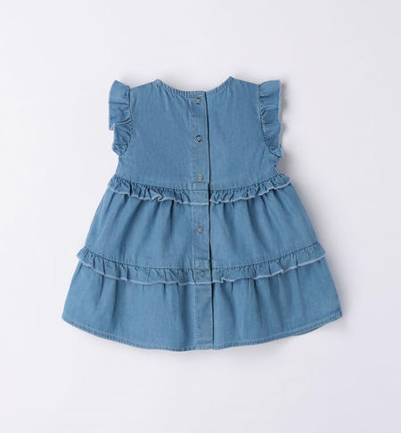 iDO dress in fresh 100% cotton denim for baby girl from 1 to 24 months STONE BLEACH-7350