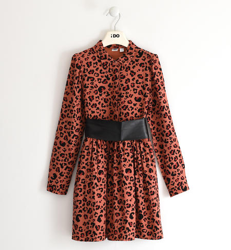 Abito ragazza fantasia animalier - da 8 a 16 anni iDO MATTONE-NERO-6UQ1