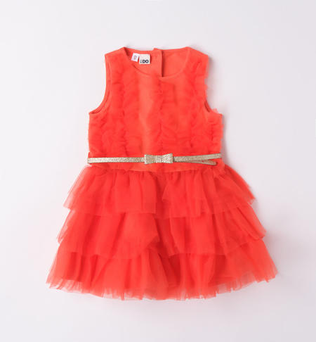 iDO sleeveless tulle dress for girls from 9 months to 8 years HOT CORAL-2137