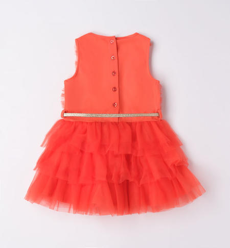 iDO sleeveless tulle dress for girls from 9 months to 8 years HOT CORAL-2137