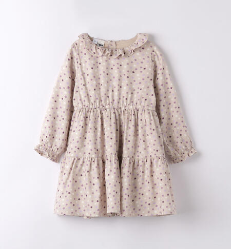 iDO dress with small stars for girls from 9 months to 8 years BEIGE-LILAH-6K40