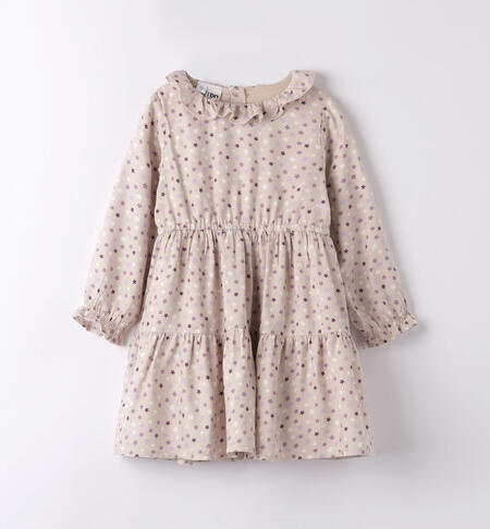 Girls' dress with small stars BEIGE