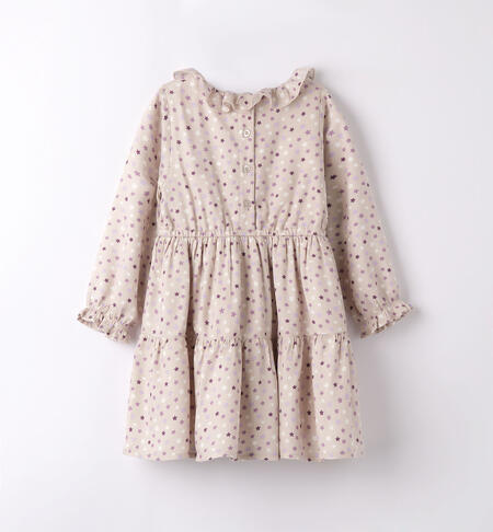 iDO dress with small stars for girls from 9 months to 8 years BEIGE-LILAH-6K40