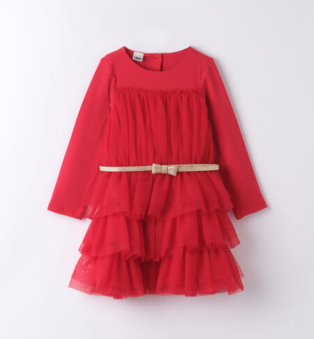 iDO red tulle dress for girls aged 9 months to 8 years ROSSO-2253