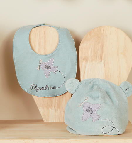 Bib for baby boy with aeroplane GREEN