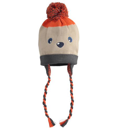 Baby boys hat with pompon from1 to 24 months iDO ARANCIO-1828