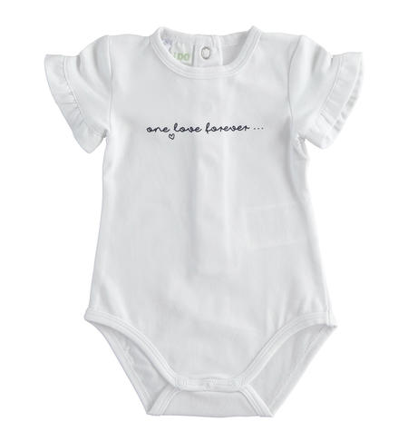 Baby girl bodysuit with short gathered sleeves for newborn from 1 to 24 months iDO BIANCO-0113
