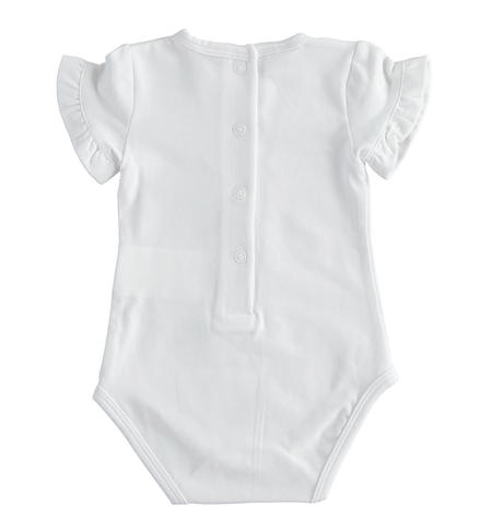 Baby girl bodysuit with short gathered sleeves for newborn from 1 to 24 months iDO BIANCO-0113