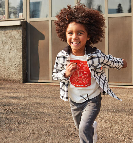 Camicia a quadri con cappuccio per bambino da 9 mesi a 8 anni iDO PANNA-0112