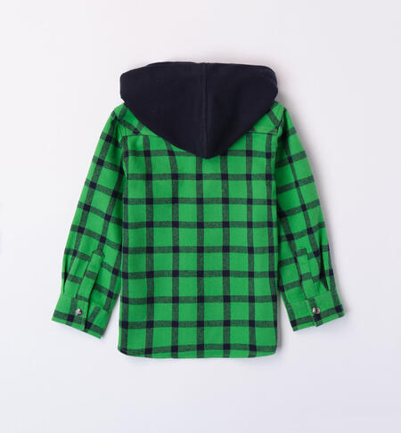 iDO checked shirt with a hood for boys from 9 months to 8 years VERDE-5135