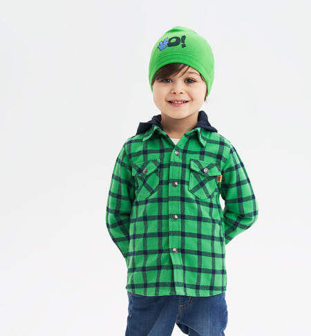 iDO checked shirt with a hood for boys from 9 months to 8 years VERDE-5135