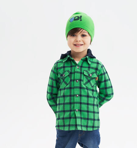 Camicia a quadri con cappuccio per bambino da 9 mesi a 8 anni iDO VERDE-5135