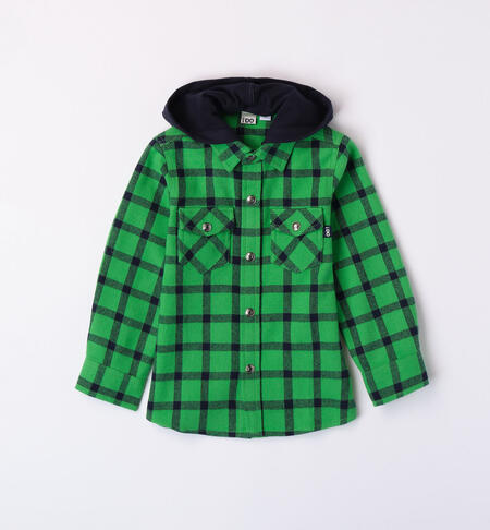 iDO checked shirt with a hood for boys from 9 months to 8 years VERDE-5135