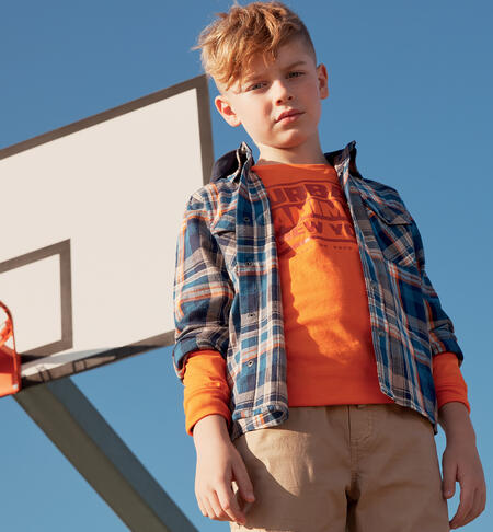 Boys' hooded checked shirt BLUE