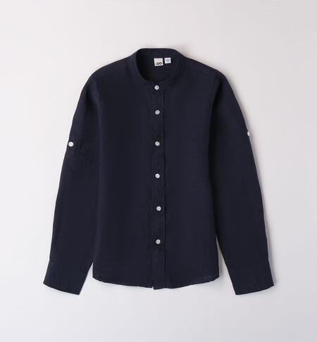 Boys' 100% linen Mandarin collar shirt NAVY-3854