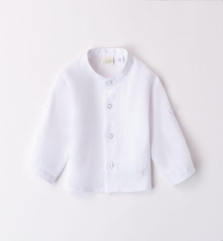Baby boy shirt with mandarin collar in linen WHITE