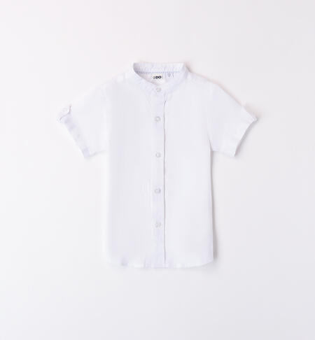 Boys' mandarin collar shirt in linen BIANCO-0113