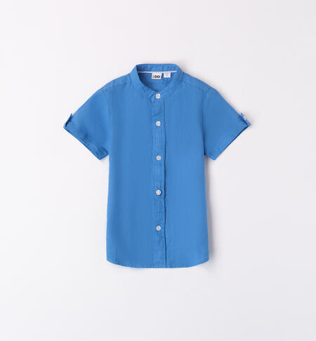 Boys' mandarin collar shirt in linen LIGHT BLUE