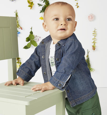 Baby boys' denim shirt STONE WASHED CHIARO-7400