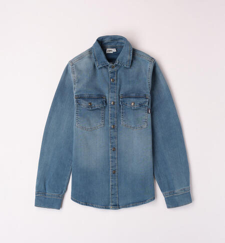 iDO denim shirt for boys from 8 to 16 years STONE WASHED CHIARO-7400