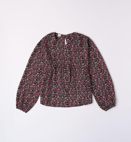 iDO all-over floral shirt for girls from 8 to 16 years NERO-MALVA-6K56