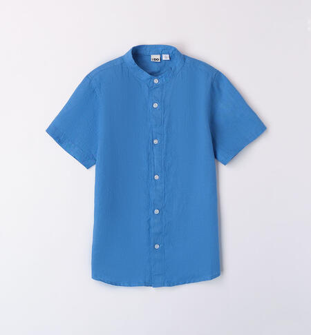 Short-sleeved linen shirt TURCHESE-3733