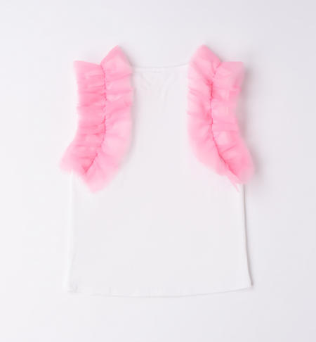 iDO tank top with tulle for girls from 8 to 16 years BIANCO-ROSA-8002