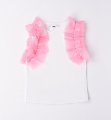 iDO tank top with tulle for girls from 8 to 16 years BIANCO-ROSA-8002