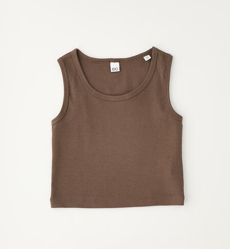Girls' ribbed vest top MARRONE SCURO-0871