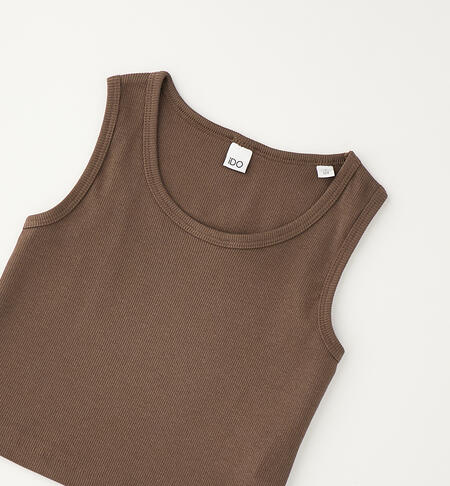 Girls' ribbed vest top MARRONE SCURO-0871
