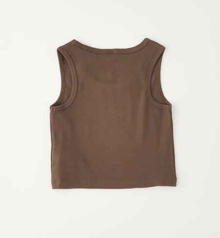 Girls' ribbed vest top MARRONE SCURO-0871