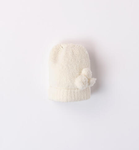 Girls' hat with pompom CREAM