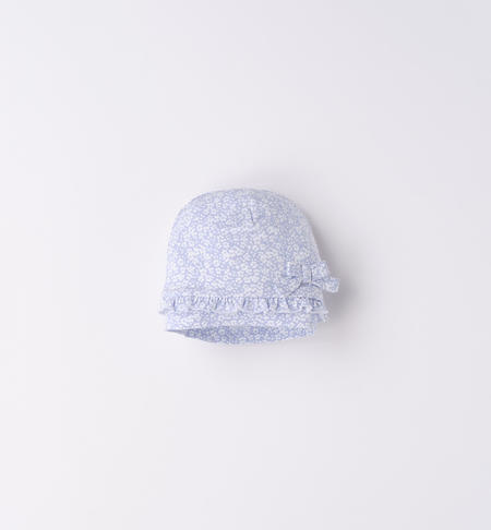 Cappellino modello cuffia con fiocco neonata AZZURRO