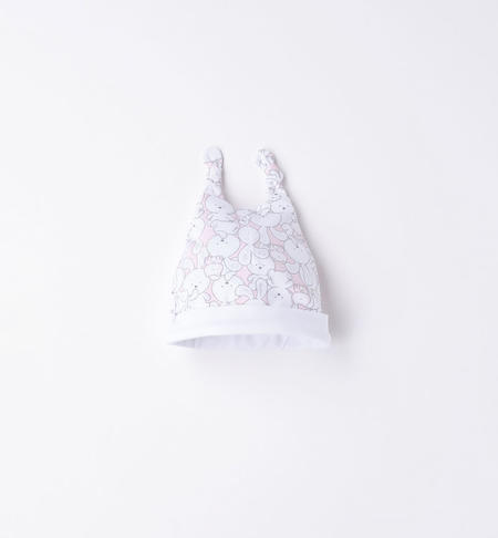 Cappellino modello cuffia con nodo per neonato da 0 a 24 mesi iDO BIANCO--ROSA-6V93