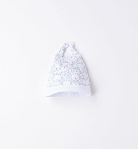 Cappellino modello cuffia con nodo per neonato da 0 a 24 mesi iDO BIANCO-CIELO-6V94
