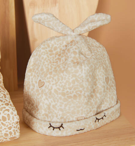 Animal print hat for baby girl CREAM